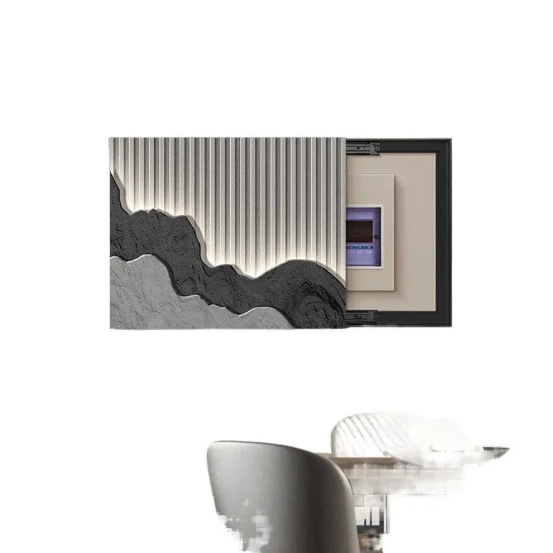 cadre mural contemporain noir montagne relief lignes lumineuses minimaliste fixations murales decoration interieur