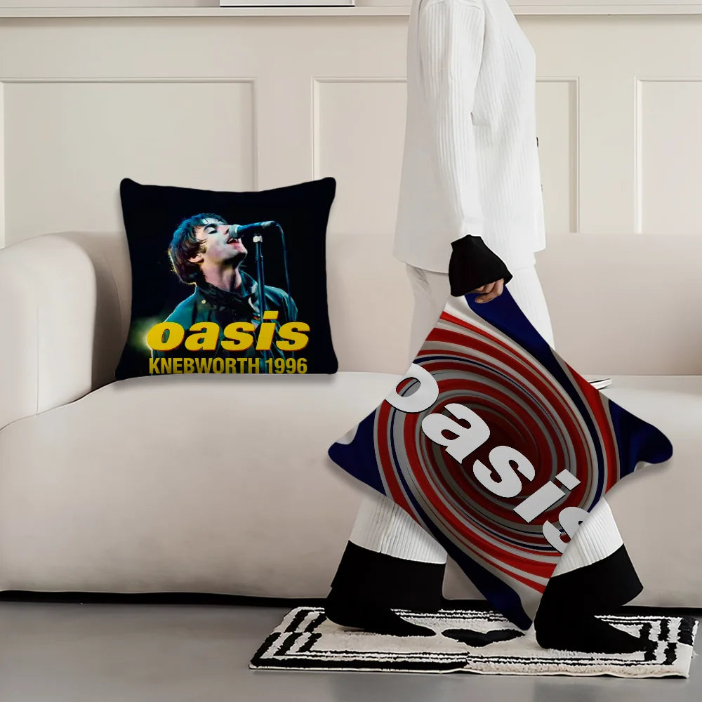 taie d'oreiller carrée 40x40cm polyester imprimé oasis knebworth 1996 rock pop disco vinyl spiral