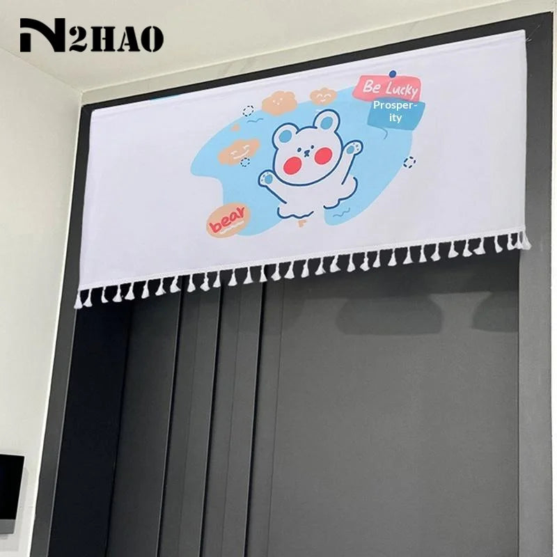 rideau porte romain animal kawaii ours panda chiot frange blanche decoration enfantine