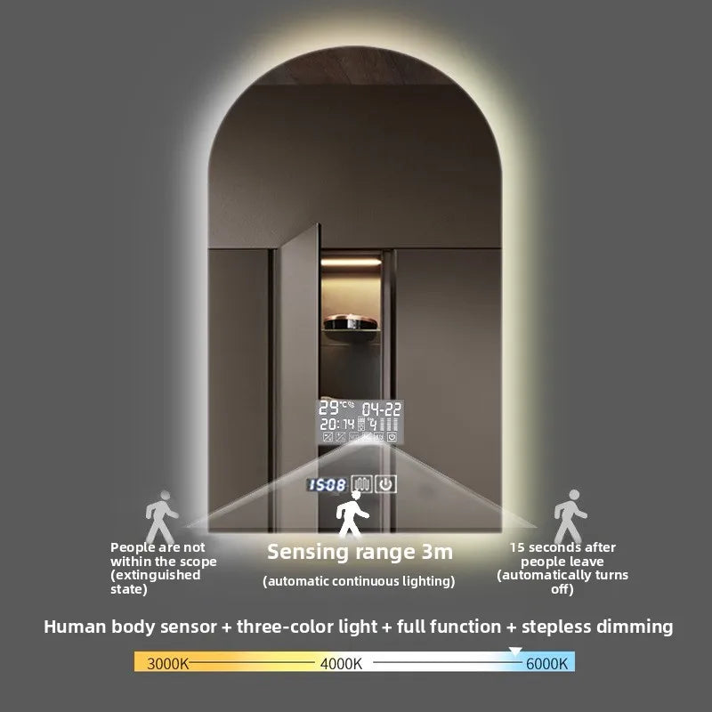 miroir intelligent éclairé led défogage moderne minimaliste gris beige lisse
