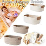 paniers rangement tissés main khaki clair blanc modernes rustiques poignées cuir eco friendly