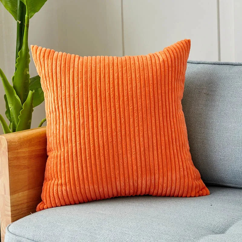 housses coussins orange velours côtelé rayés modernes 30x50cm 45x45cm canapé lit voiture