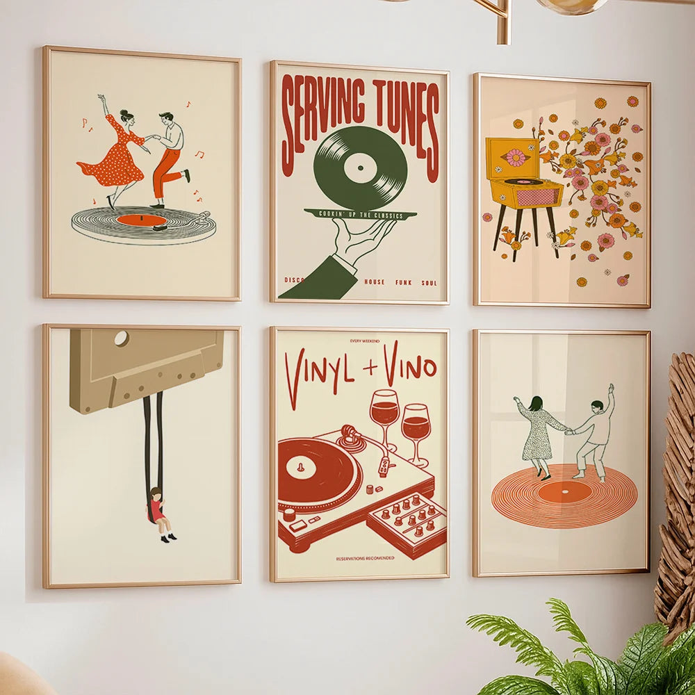 affiche art vintage toile vinyle danseurs fleurs texte salon chambreDecoration Murale Populaire