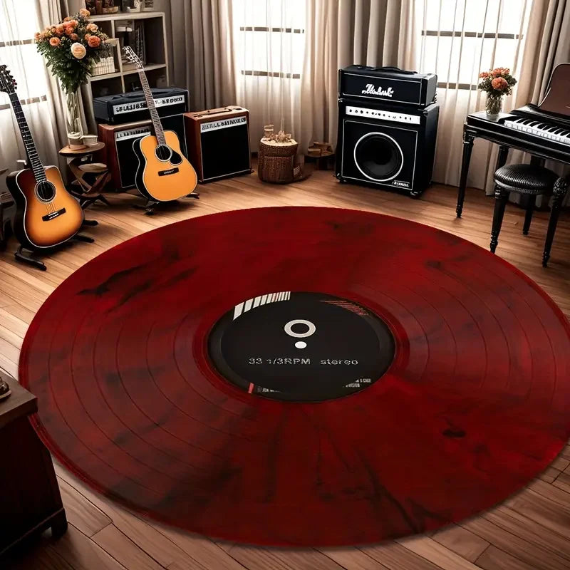 tapis rond moderne mandala vinyle noir rouge orange gris blanc antidérapant salon chambre
