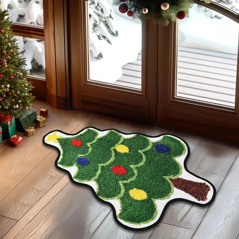 tapis arbre noël antidérapant fibre polyester résistant rides extérieur porte sol festive
