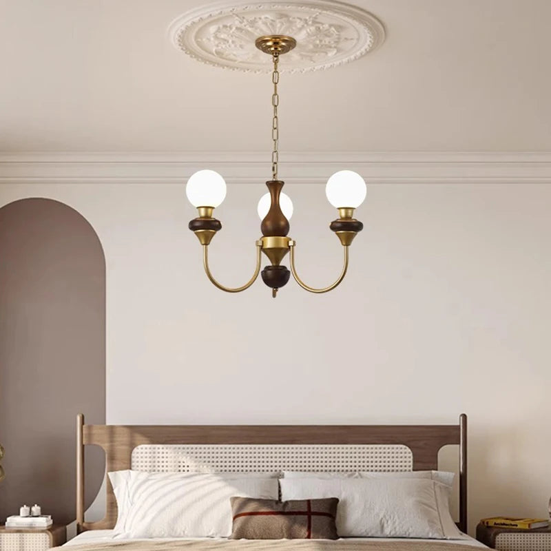 lustre classique doré noir sphères translucides structure métallique led salon chambrehôtel