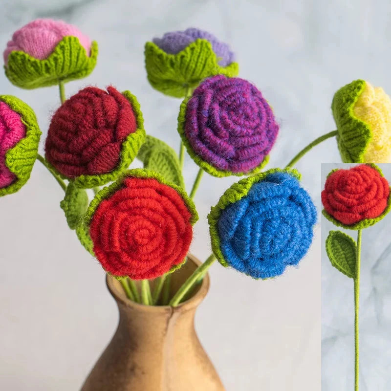 bouquet fleurs artificielles tricotées crochet artisanales décoration maison cadeau mariage fleurs décoratives