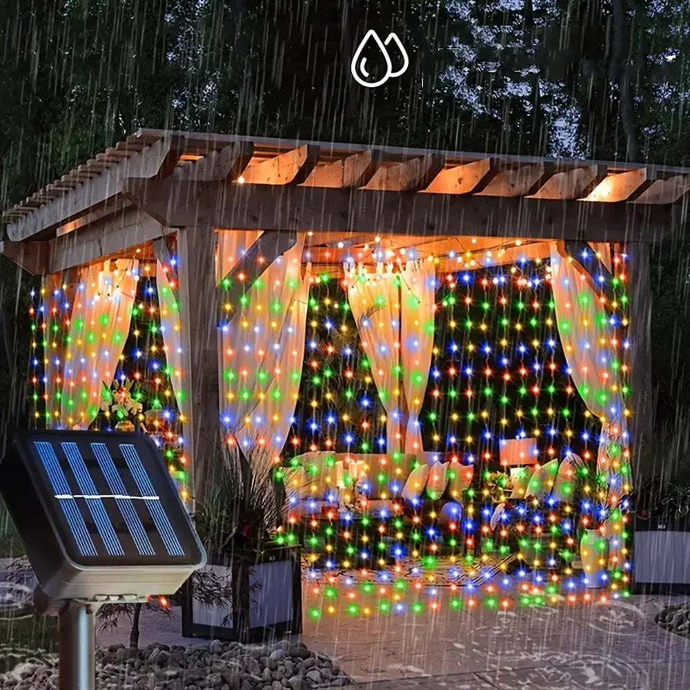 rideau lumineux solaire led imperméable modes décoratif festif ambre blanc vert rouge bleu transparentextérieurintérieur