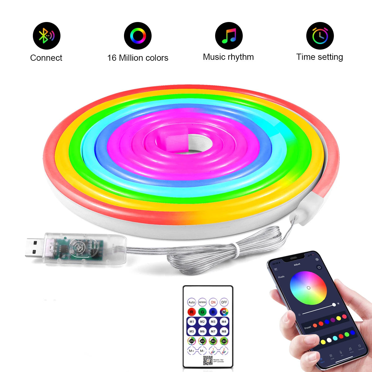 ruban led néon multicolore moderne télécommande bluetooth clips mur décoration salon