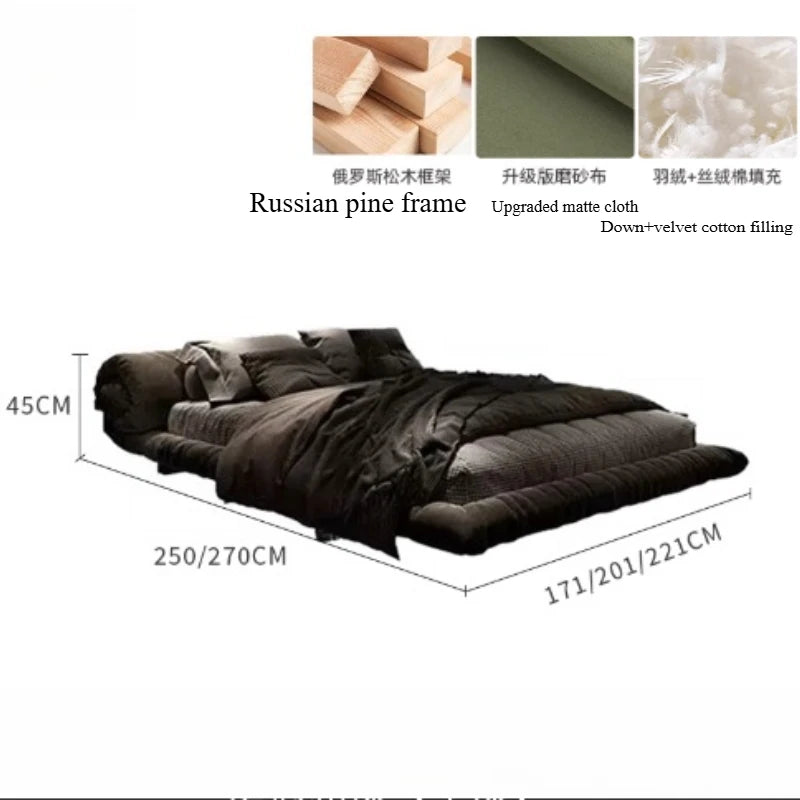 lit moderne gris carreaux 180x200cm bois oreillers draps couverture chambre