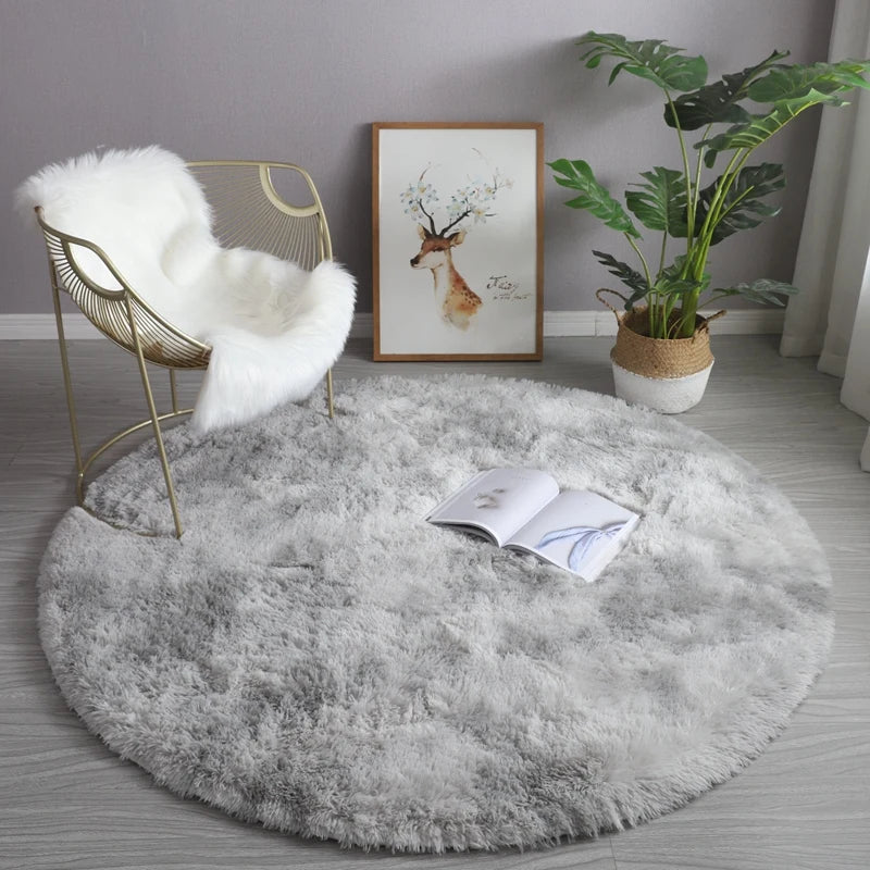 tapis rond pelucheux rose moderne chambre enfants 100cm 120cm 140cm 160cm
