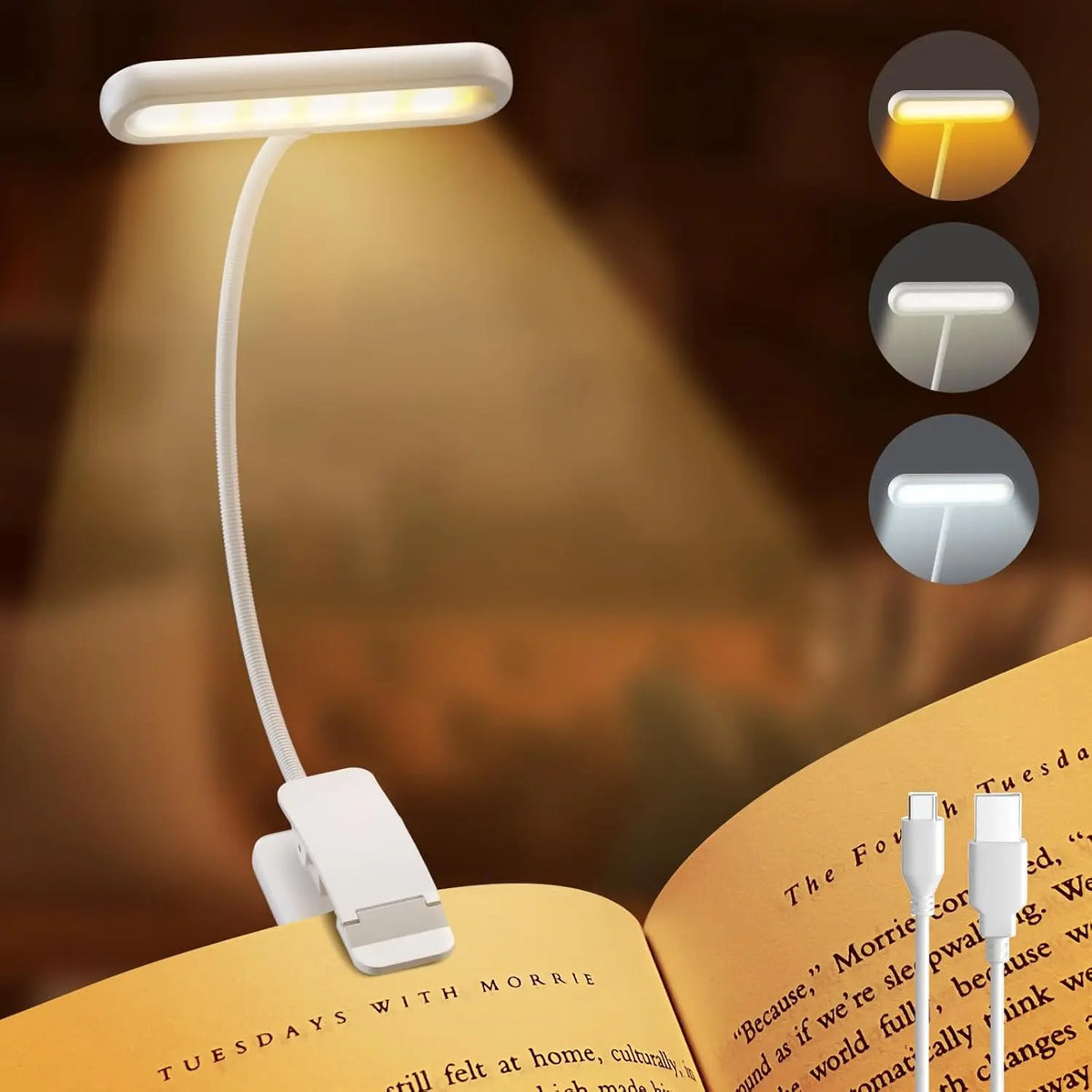 lampe lecture rechargeable led pinces moderne noir cable usb