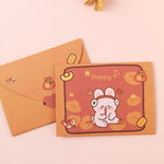 cartes postales kawaii dessins animés ours lapins colorées orange rose jaune bleu clair festive