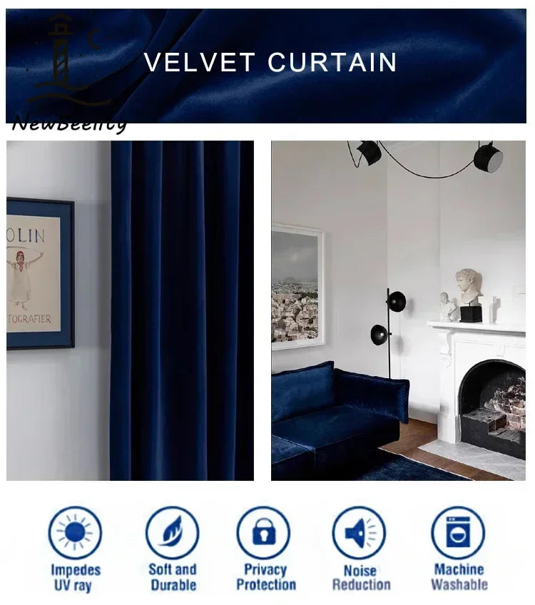 rideau velours bleu marine moderne grommets opaque polyester uni chambre salon