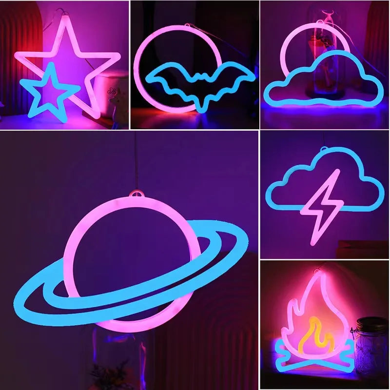 néon lumineux étoile nuage chauve souris foudre planète moderne minimaliste câble adaptateur