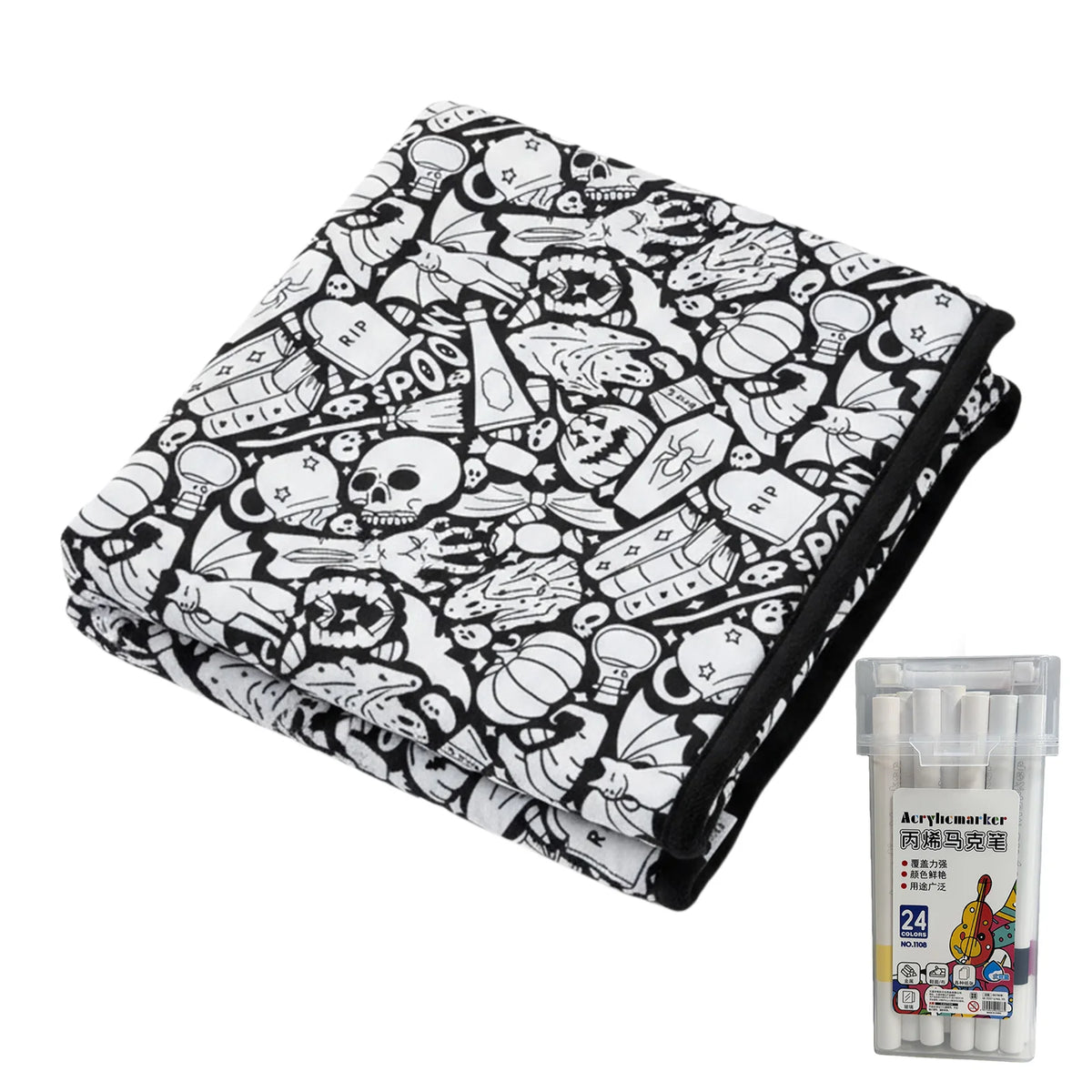 couverture colorier motif animal géométrique moderne 24 marqueurs acryliques 150x125cm