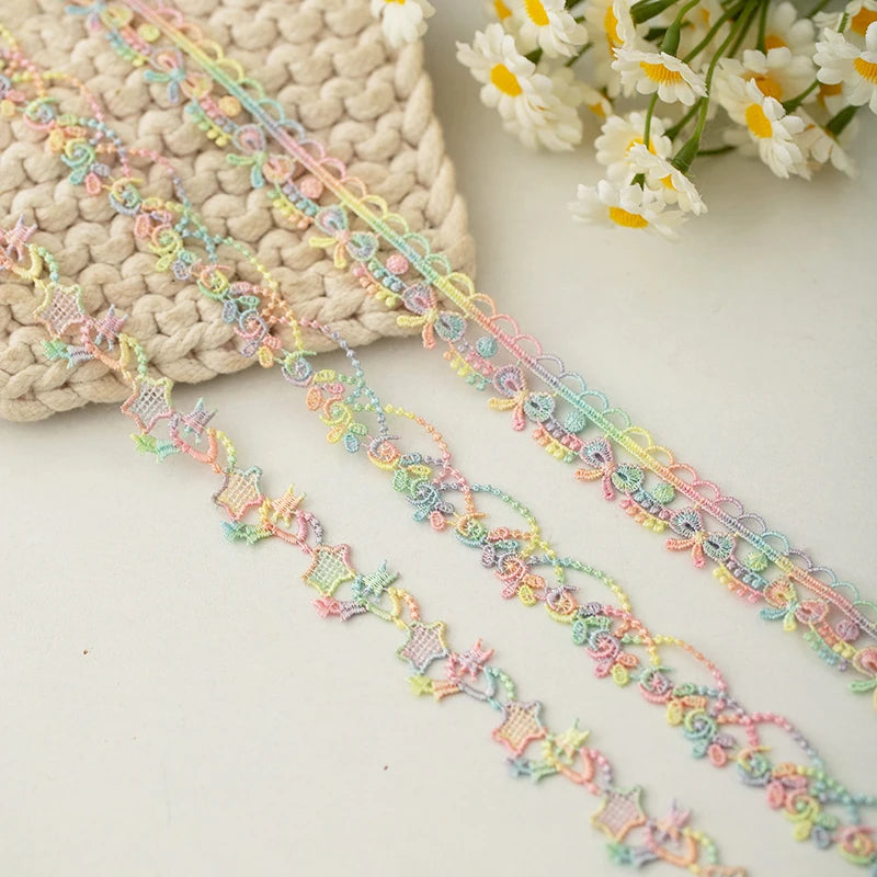 ruban dentelle multicolore fleurs papillons motifs floraux 2mètres 200cm soie lait écologique soluble eau