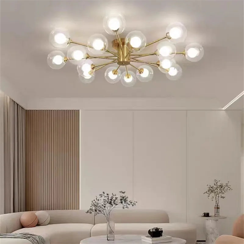 lampe suspension or sphères translucides moderne art déco lumière led 15 sources toucher interrupteur
