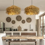 Suspension lumineuse dorée fibre naturelle moderne rustique salon lumière LED 249 2000 lumens(toucher interrupteur)