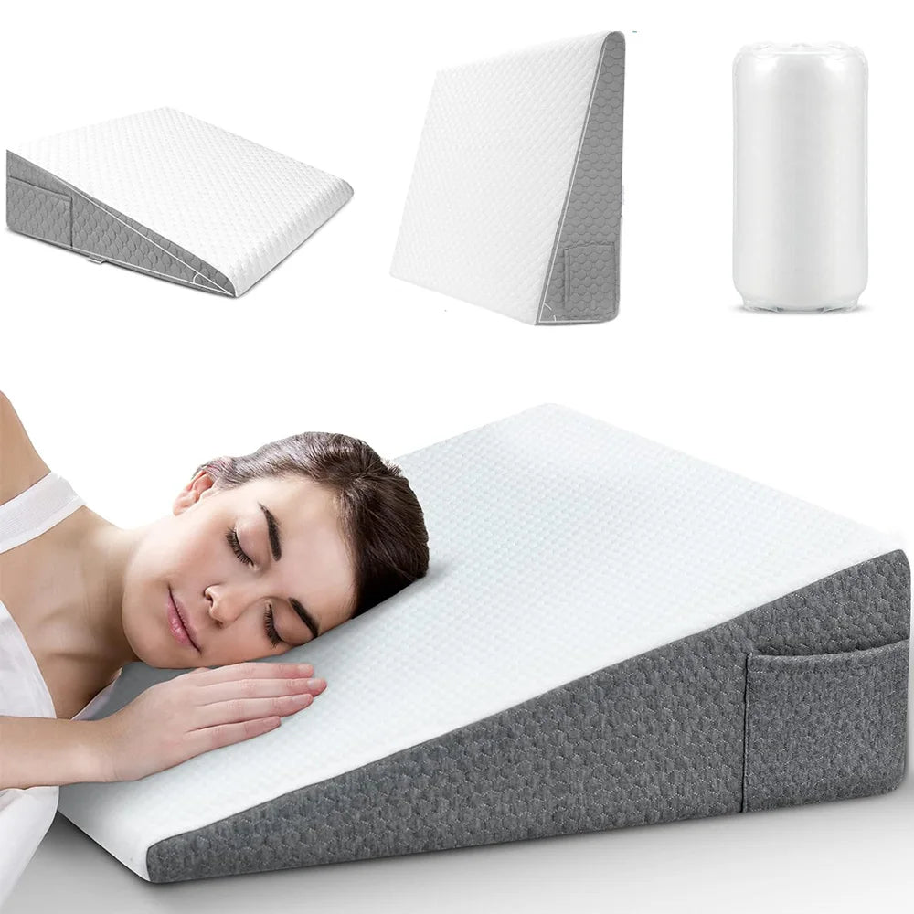 coussin wedge mousse mémoire forme triangle blanc gris antistatique anti ronflement contemporain minimaliste literie