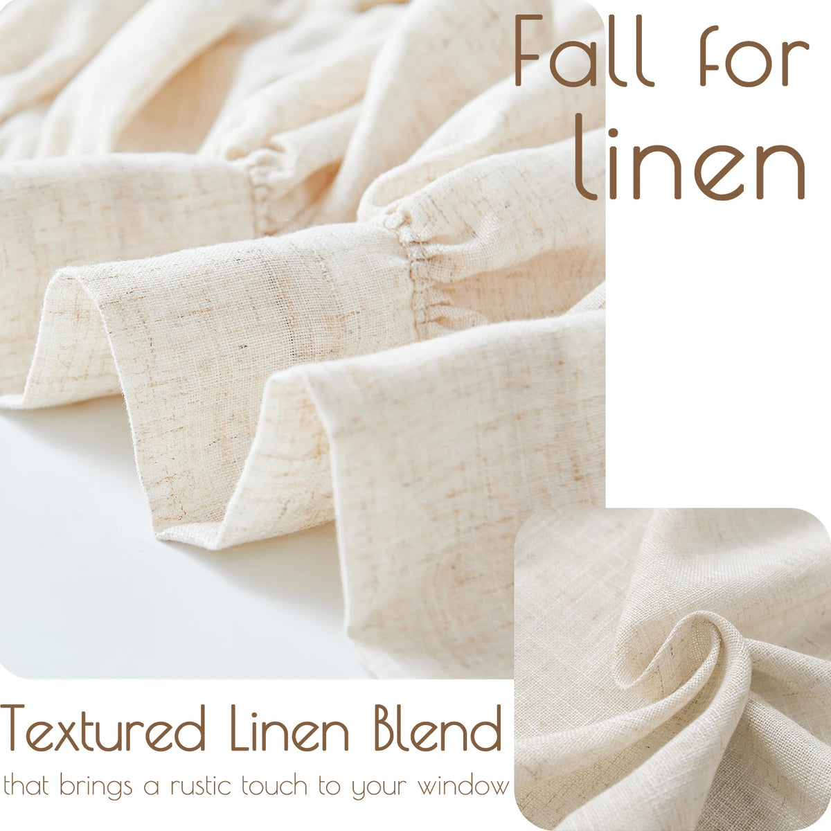 rideau lin rustique opacité beige clair plissé cuisine fenêtre simple