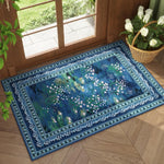 tapis sol antidérapant résistant décoloration fleurs blanches vert feuilles classique 30x50cm 40x60cm 50x80cm