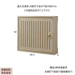 boite rangement murale routeur wifi bois poignée dorée grille