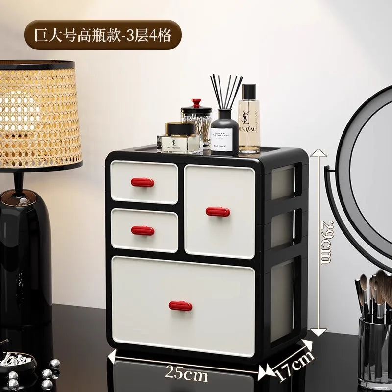 boîte maquillage moderne boîtes rangement noires blanches rouges poignées motifs géométriques