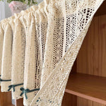 rideau vintage dentelle polyester opaque beige clair rubans noirs nœuds blancs cuisine salon petite