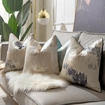 housse coussin géométrique polyester contemporain beige gris bleu clair abstrait effet peinture 30x50 45x45