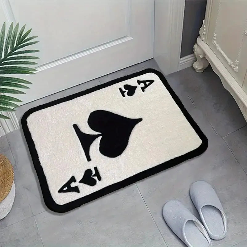 tapis sol antidérapant blanc noir as piques moderne intérieur extérieur 60x90cm