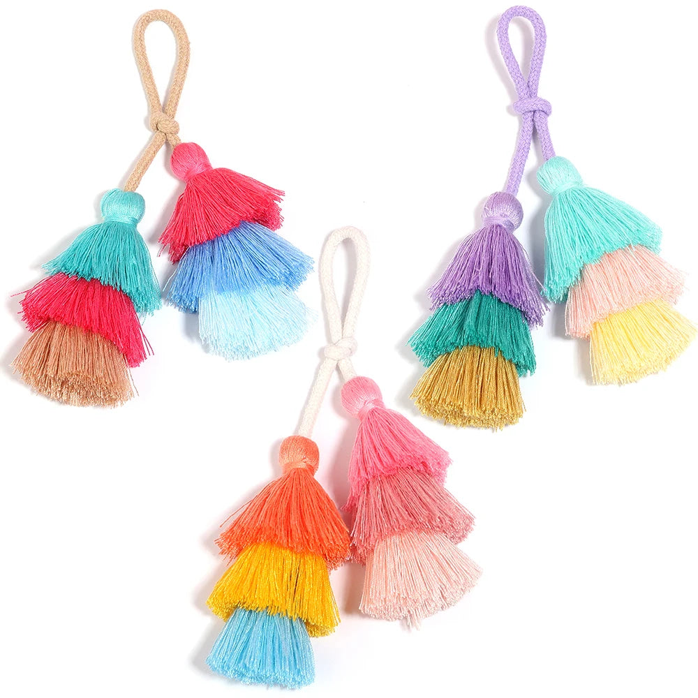 pompons multicolores tissés franges bohèmes décontractés accessoire décoration sacs rideaux artisanal DIY