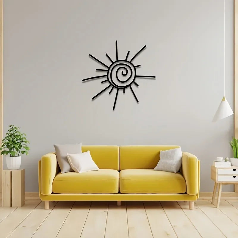décoration murale moderne soleil noir rayons spirale métal minimaliste intérieur extérieur durable chic fixe