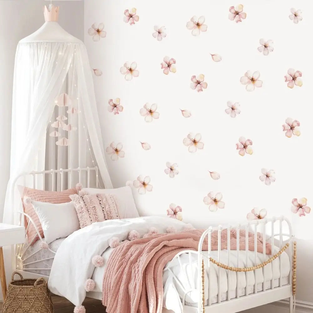 stickers muraux fleurs modernes adhésifs pvc décoratifs pépinière maternelle simple feuilles floraux