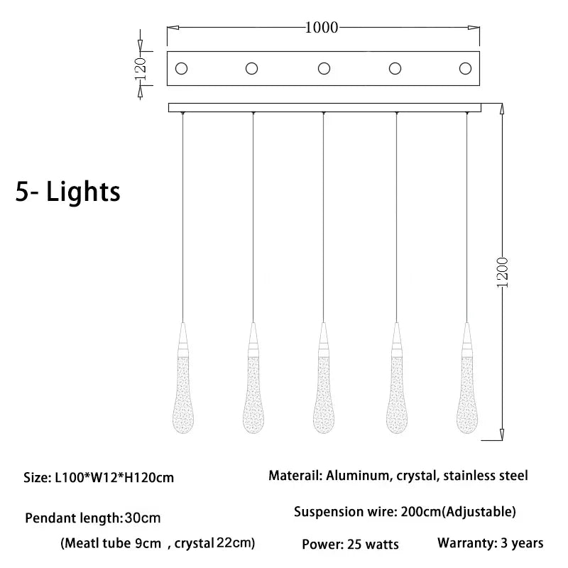 suspension lumineuse moderne cristal doré transparent gouttes verre led