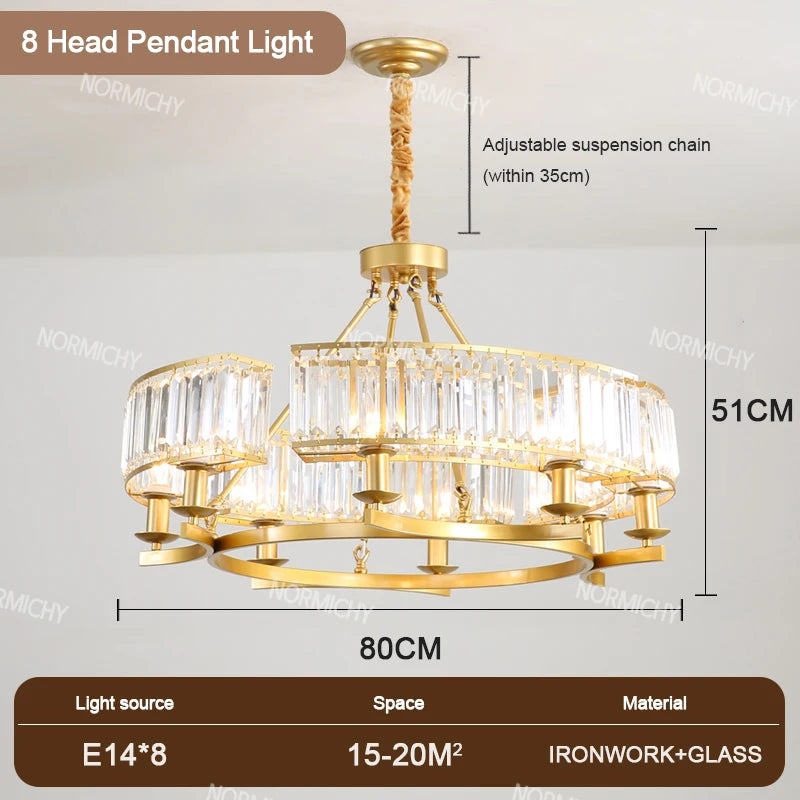 lustre moderne doré transparents rectangulaires corde salon chambre