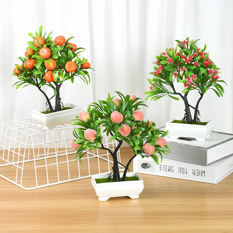 ornements décoration table bonsaï artificiel arbuste feuilles fruits colorés pot blancintérieur decorationfestivalmariage