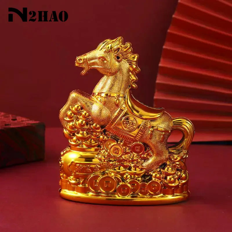 décoration intérieure statuettes chevaux dorées symboles chinois traditionnels ornements maison