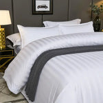 housse couette coton égyptien 100 blanc rayures horizontales classique opaques 400 fils lit adulte