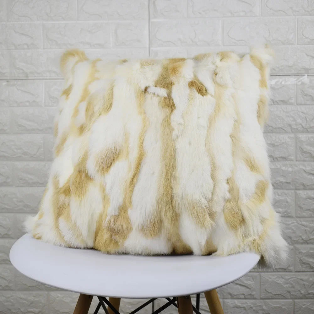 coussin patchwork fourrure lapin blanc beige simple décoratif moderne lit voiture