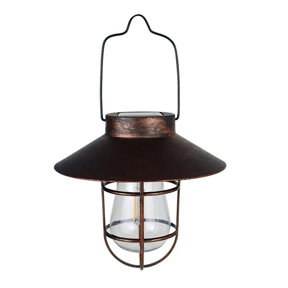 lampe solaire vintage transparente cuivre noir cage métallique filtre filament auto on offextérieur patio