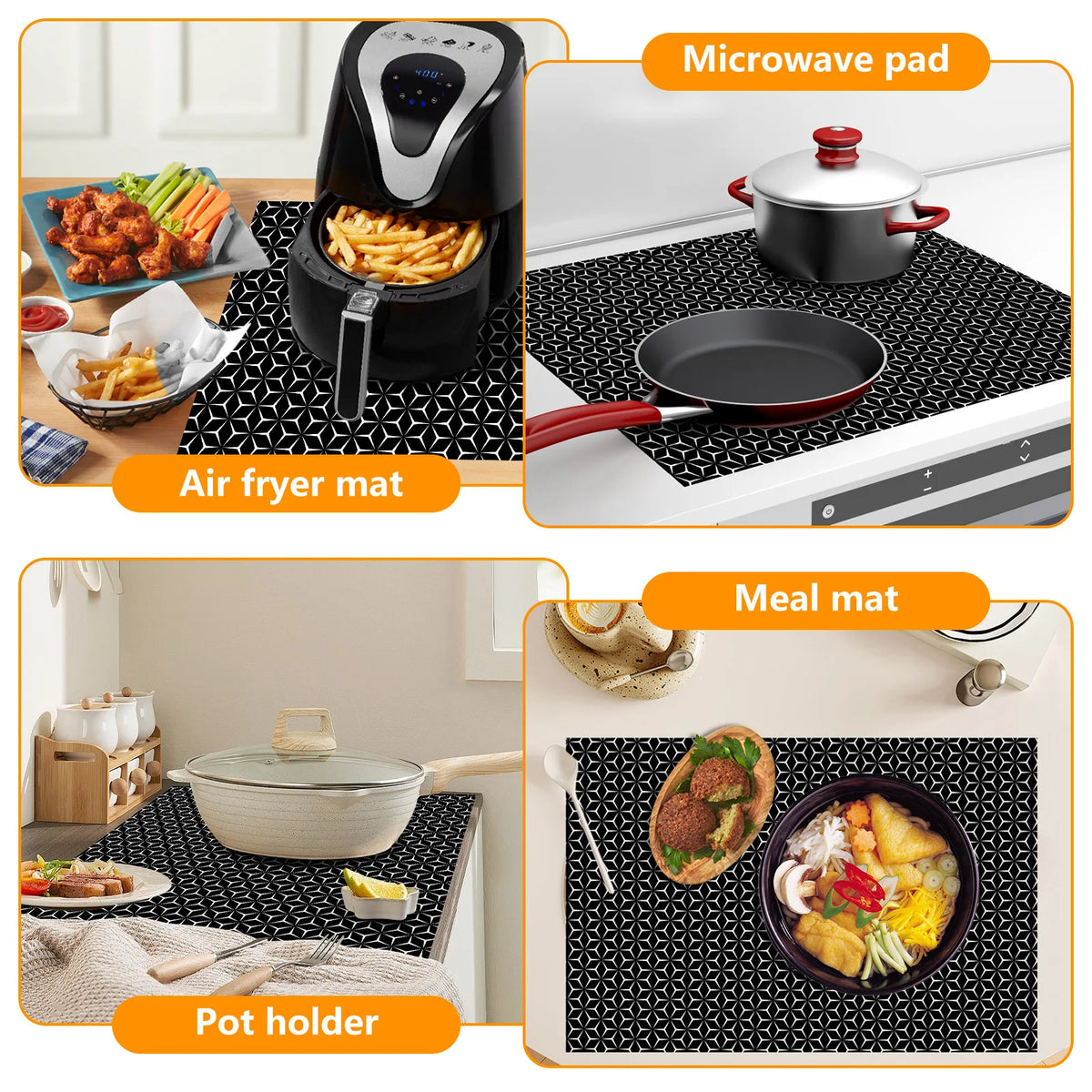 tapis protection plaque cuisson silicone respectueux environnement noir motif géométrique moderne 78cm 52cm
