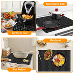 tapis protection plaque cuisson silicone respectueux environnement noir motif géométrique moderne 78cm 52cm