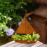 Bateau métal doré gravure compas artisanal décoratif plante succulenteextérieur résistant intempéries