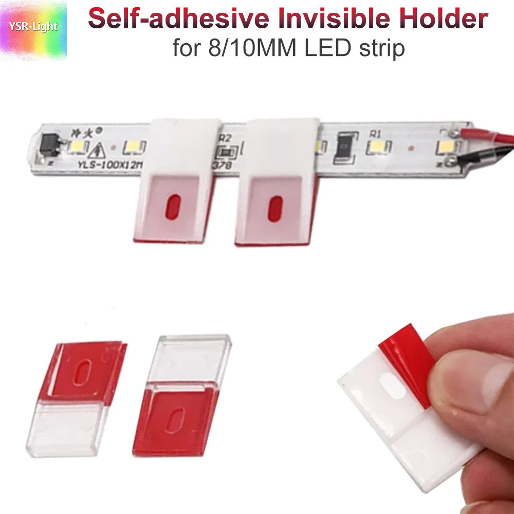 support auto adhésif invisible ruban led transparent rouge moderne pratique clip montage bande luminescente