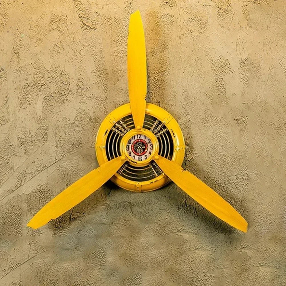 décoration murale industrielle ventilateur noir gris jaune roue dentée métal rétro fixations murales