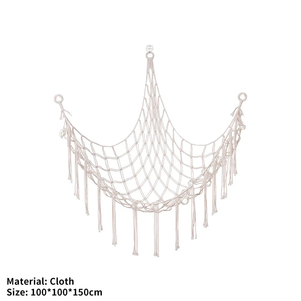 hamac suspendu filet franges boho moderne peluches rose blanc gris bleu violet respectueux environnement