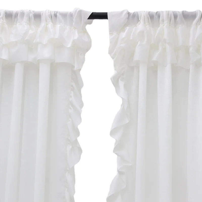 rideau blanc volants classique chambre salon decoration maison polyester 140x260cm