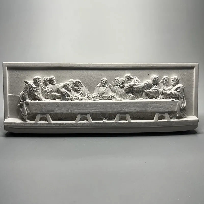 ornements decoratifs platre relief dernier supper da vinci blanc gris sculpture murale