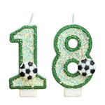bougies numériques forme chiffres paillettes dorées football vert blanc or festive decoration anniversaire sportive